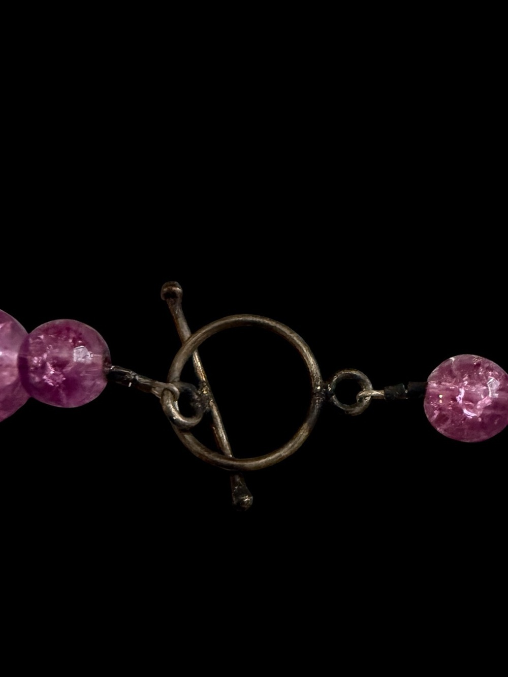 Pink Crackle Glass Beaded Necklace with Purple Heart Pendant - Picture 3 of 5